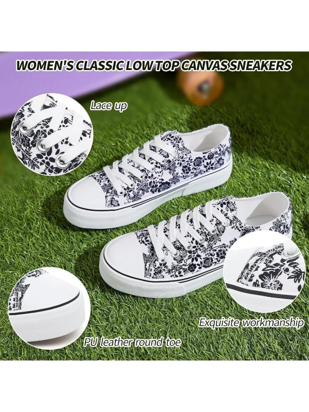 Women's Beige Flower Lightweight Low Top Lace Up Casual Fashion Walking Sneakers